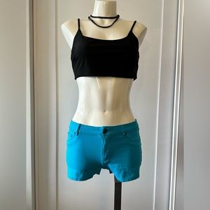 Bright turquoise short shorts